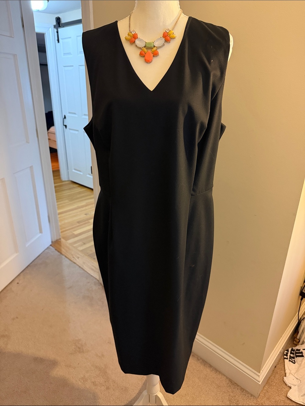 Ann Taylor Black V-Neck Midi Sheath Dress